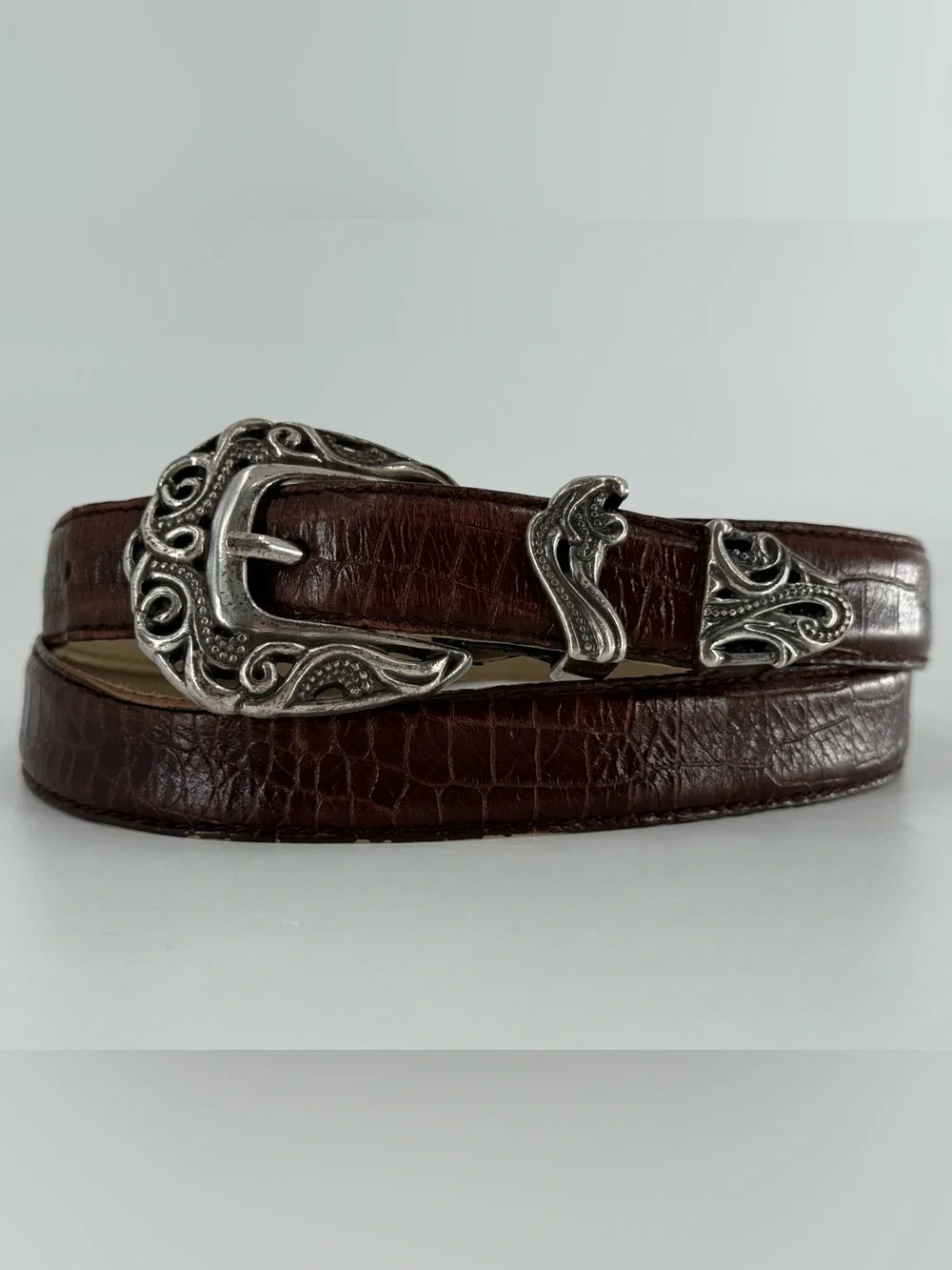 Coldwater Creek Vintage 90s Croc Embossed Leather Belt M/L‎